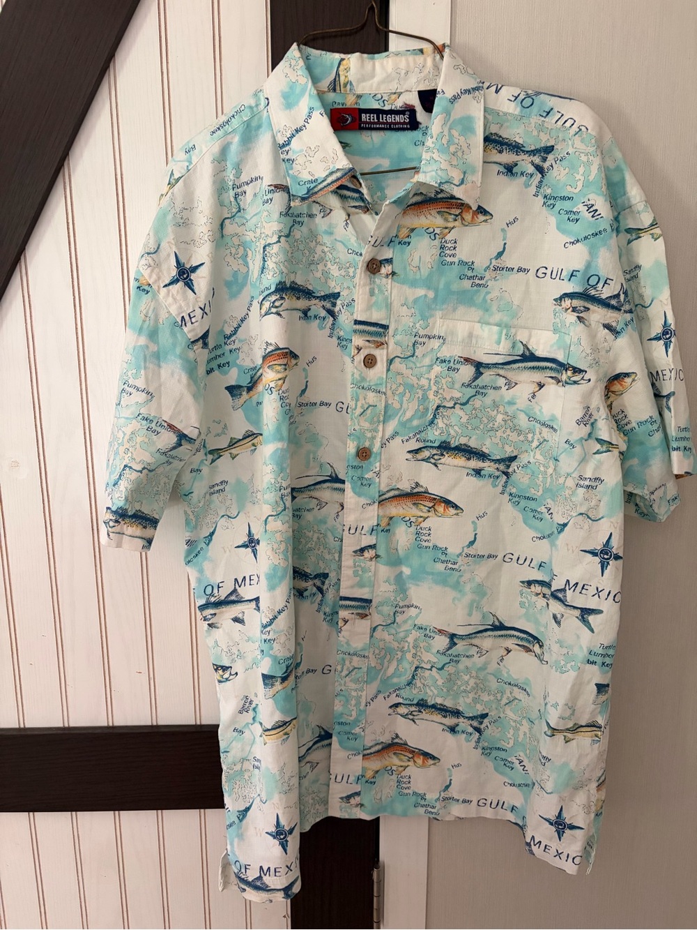 Reel Legends Men’s Short-Sleeve Gulf Map Print Shirt - Light Blue/White‎ XL